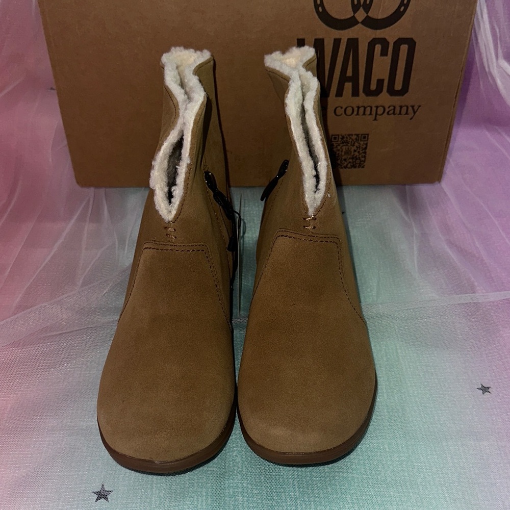 WACO Brown Ankle Boots with Shearling Trim